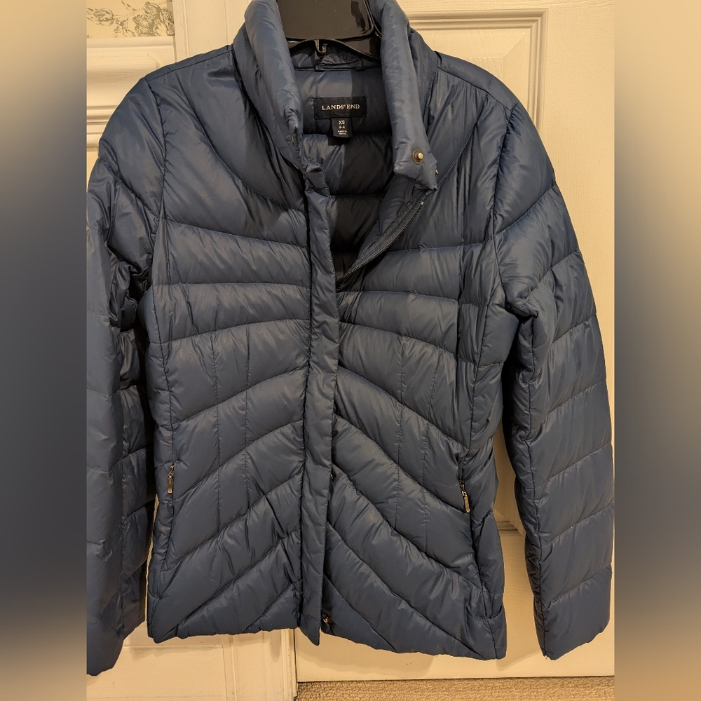 Lands' End Women's Blue Down Puffer Coat Sz XS 2-4